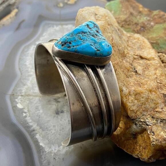 Native American Silver Chunky Turquoise Bracelet For Women - Picture 5 of 10